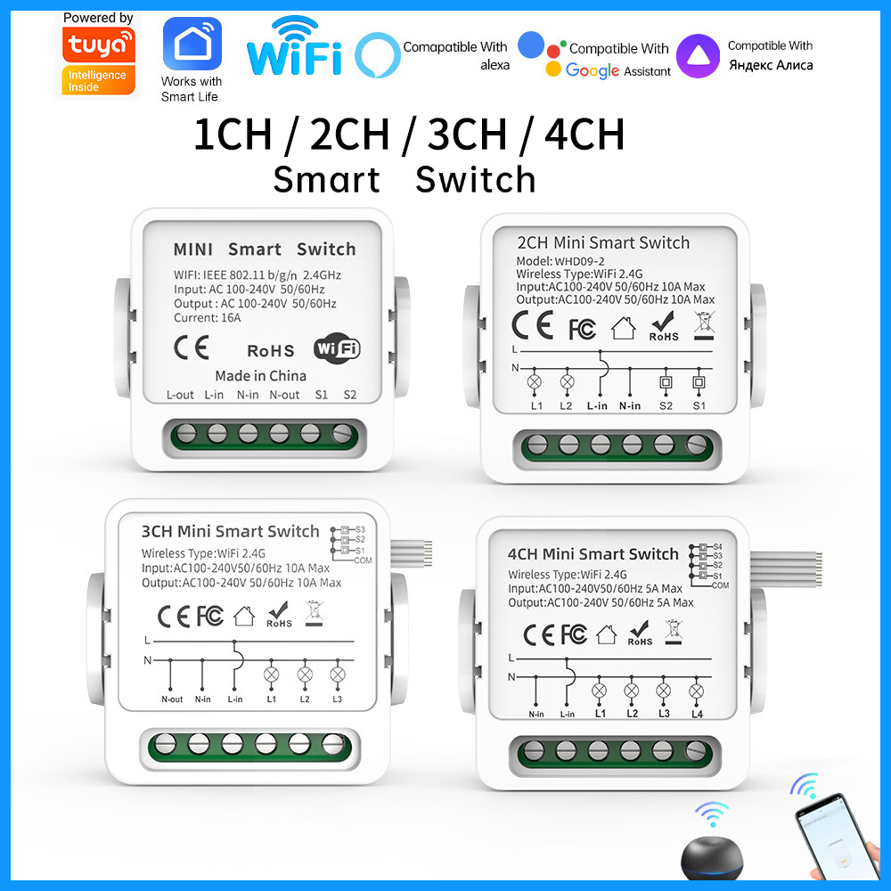 Smart Home Matter - Interruptor Inteligente Tuya WiFi 1/2/3/4 Gangue,